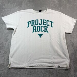 Under Armour Project Rock Shirt Mens XL White Heavyweight Terry Short Sleeve Gym